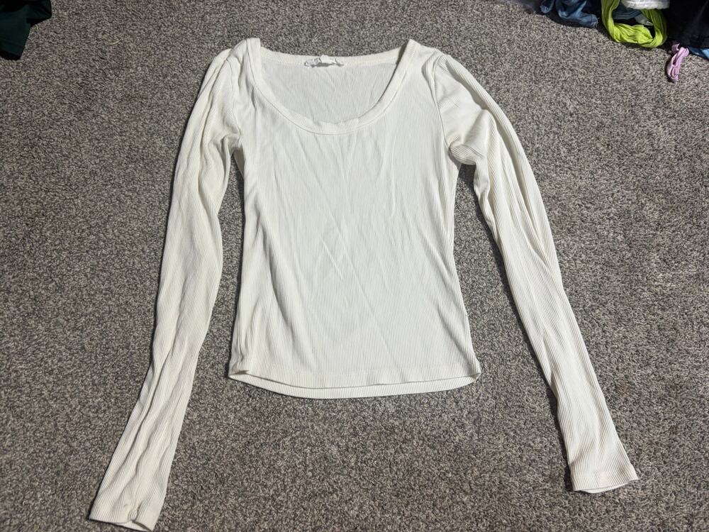 Gypsy and Jade womens xs white ribbed long sleeve crop top